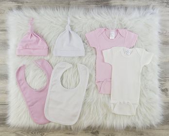 6 Pc Layette Baby Clothes Set (Color: Pink/White, size: medium)