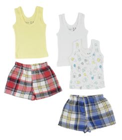 Girls Tank Tops and Boxer Shorts (Color: White/Yellow, size: large)