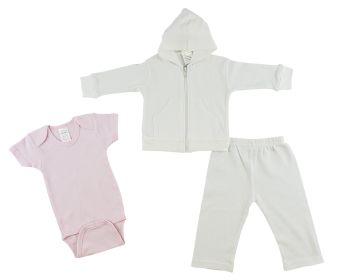 Infant Sweatshirt, Onezie and Pants - 3 pc Set (Color: Pink/White, size: small)