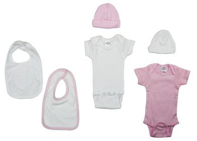 Girls 6 Piece Layette Set (Color: White/Pink, size: large)